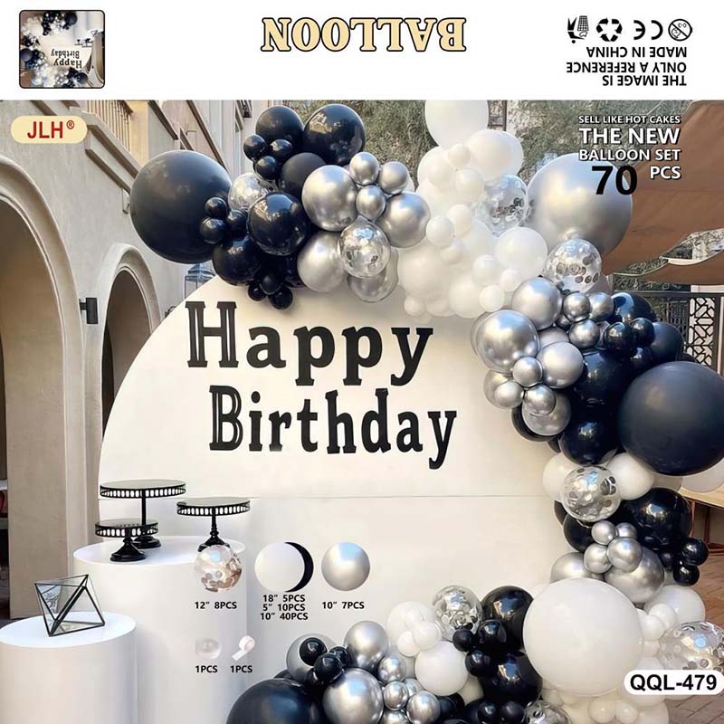 Bulk Wholesale Black And Silver Balloon Garland for Women Lady Birthday Anniversary Decoration QQL-4