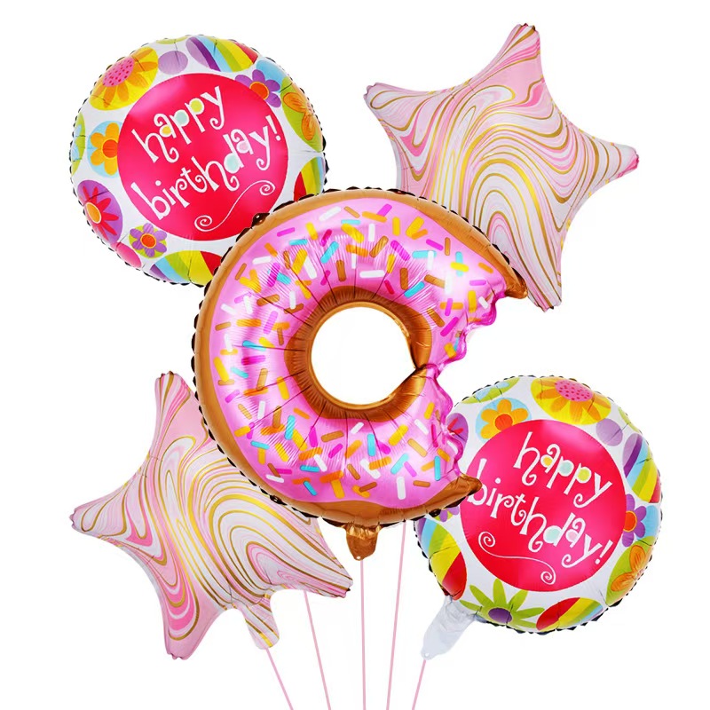 Promotion Donut Party Decorations with Pink Star and Sweat Donuts Foil Balloon DZ-004